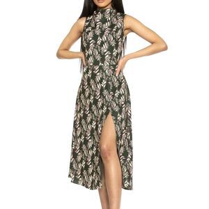 NWT Alexia Admor Veronica Dress Sz 12 Midi Mock Neck ALine Sleeveless Green Palm